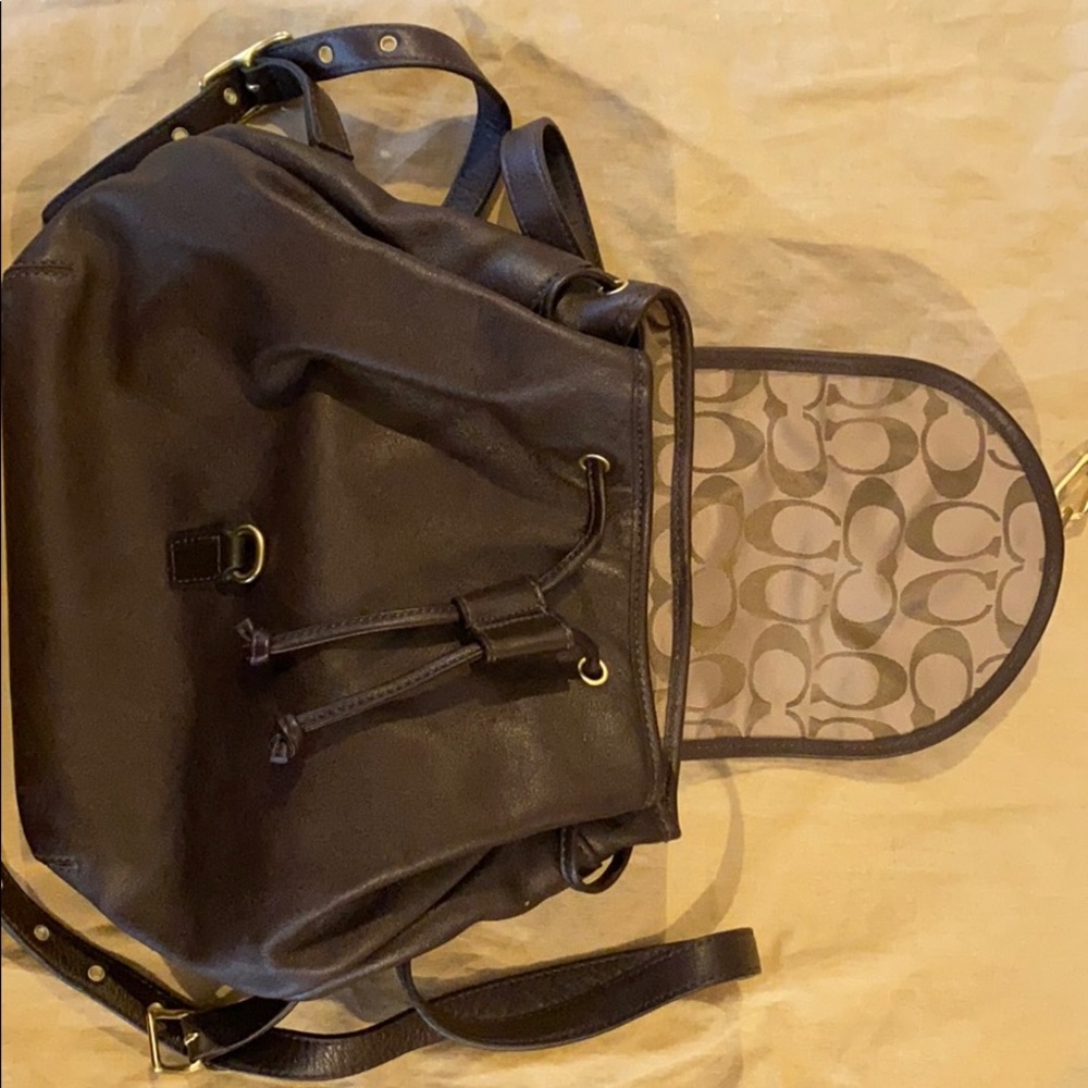Coach brown leather back pack purse